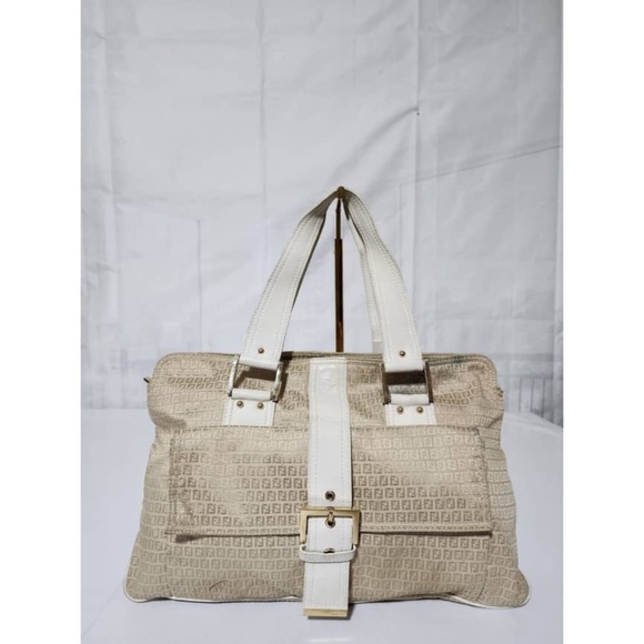 Authentic FENDI zucca canvas shoulder Tote Bag Beige/ Cream - Picture 1 of 16